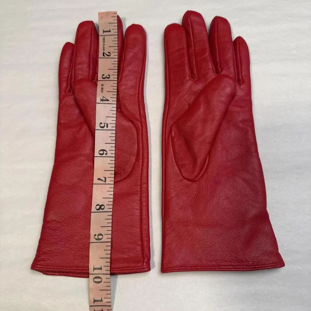 Vintage Adrienne Vittadini Cherry Red Leather Gloves Cashmere‎ Wool Lined size M